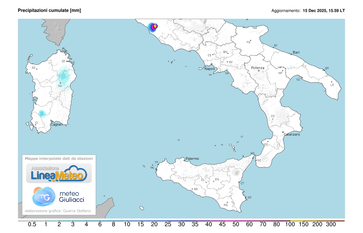 Precipitazioni accumulate oggi sulle regioni del sud