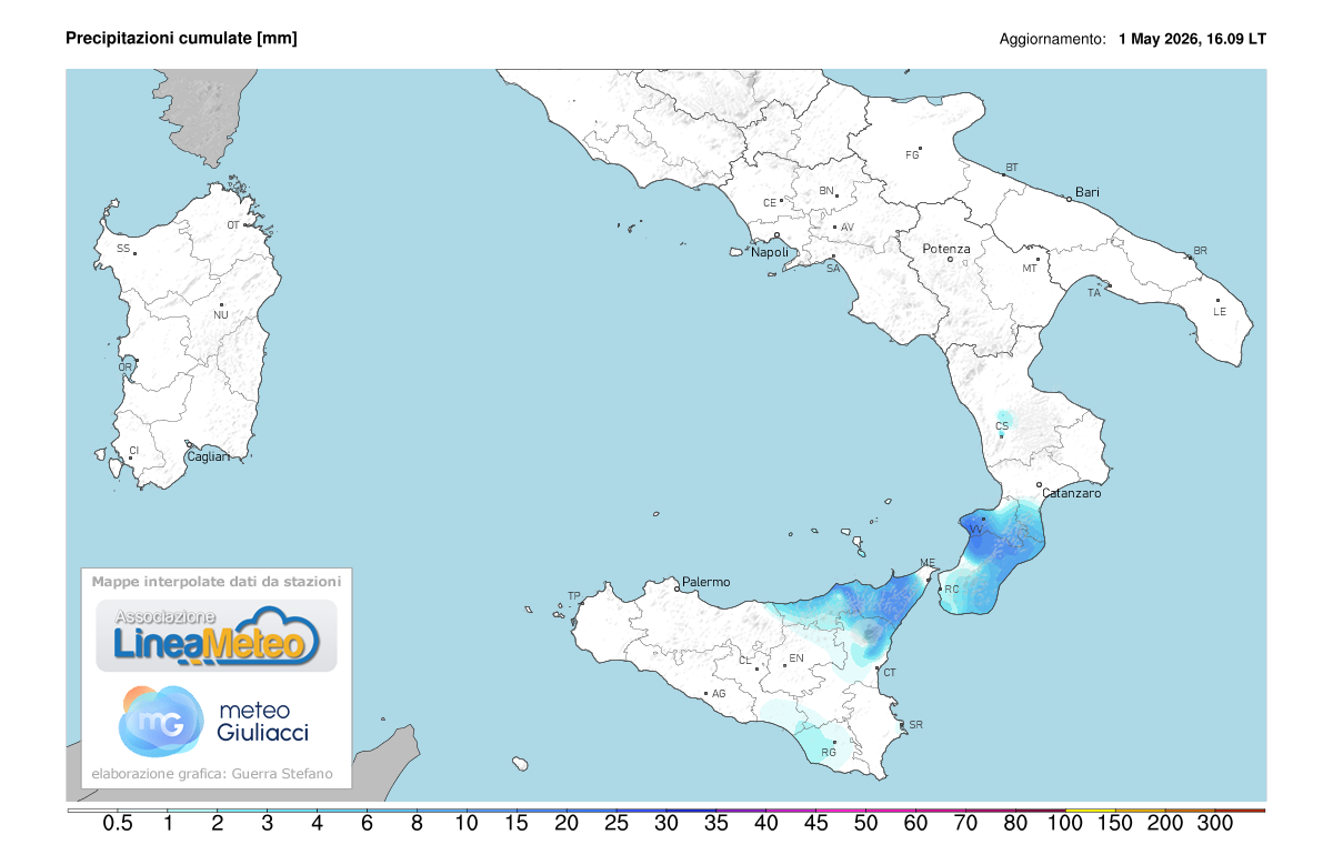 Precipitazioni accumulate oggi sulle regioni del sud