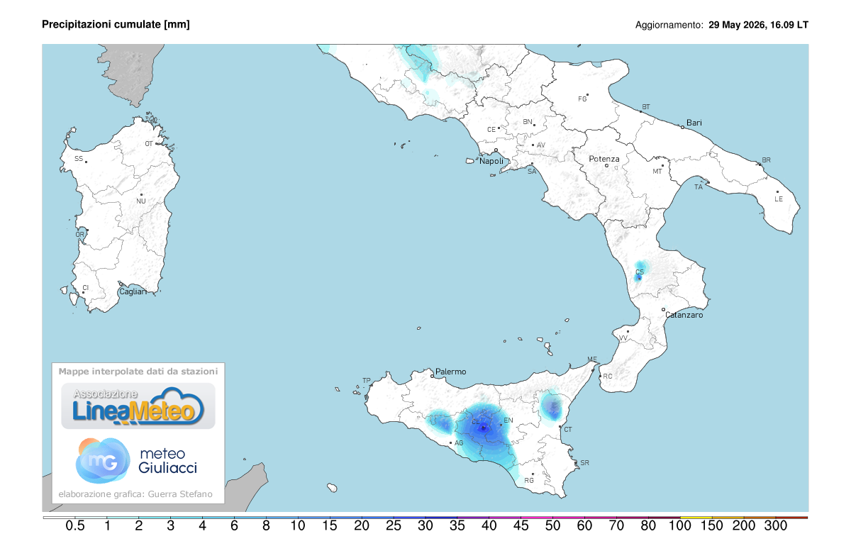 Precipitazioni accumulate oggi sulle regioni del sud