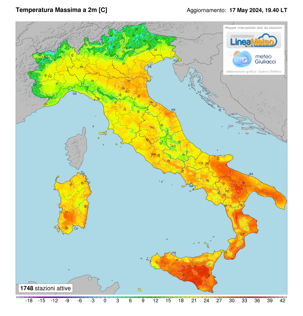 Temperature massime registrate oggi in Italia