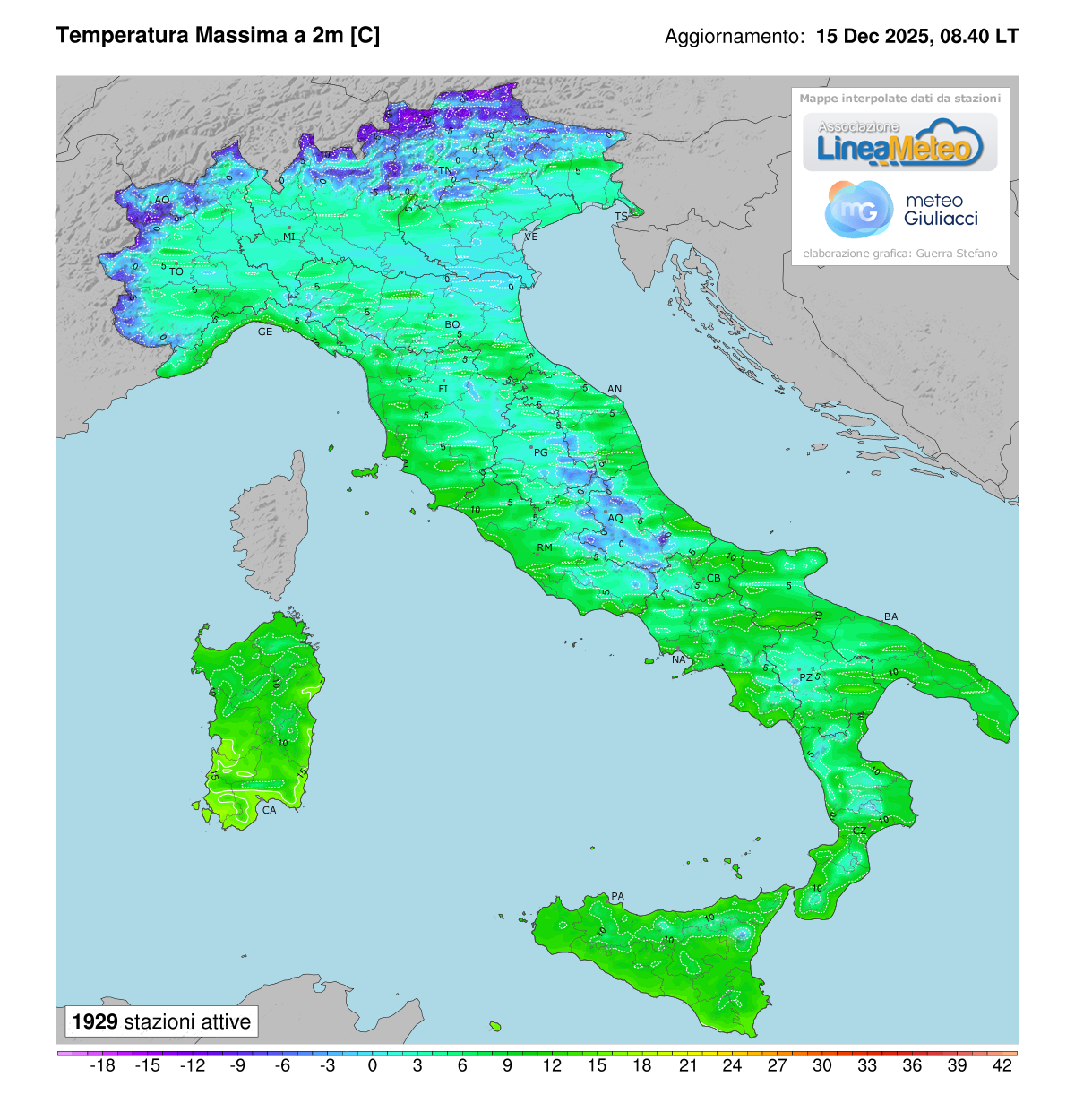 Temperature massime registrate oggi in Italia