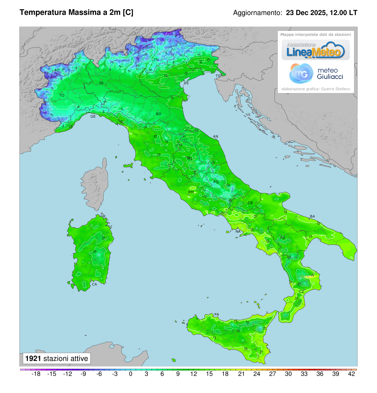 Temperature massime registrate oggi in Italia