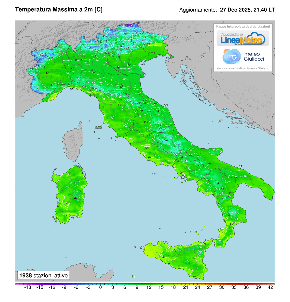 Temperature massime registrate oggi in Italia