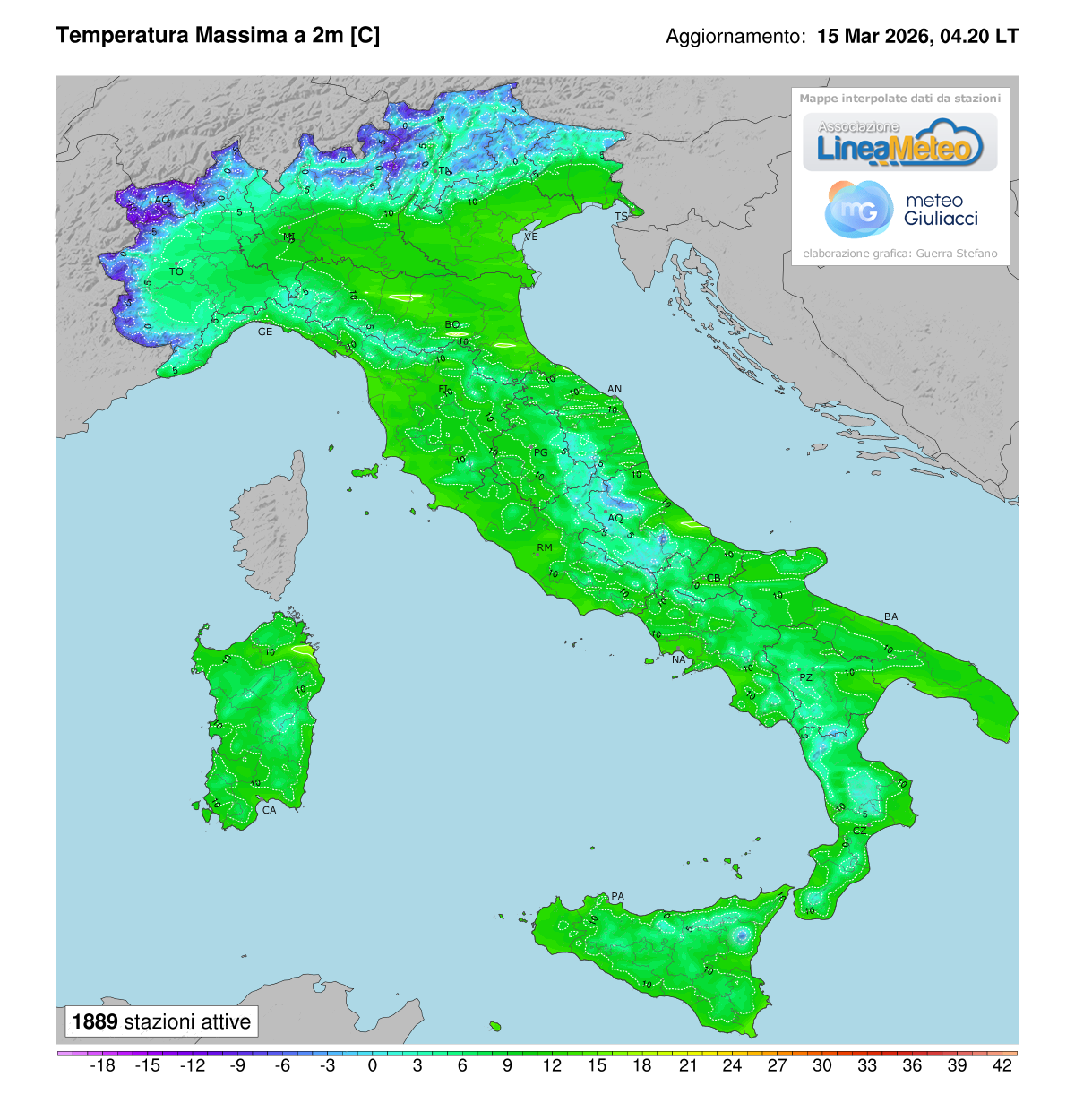 Temperature massime registrate oggi in Italia