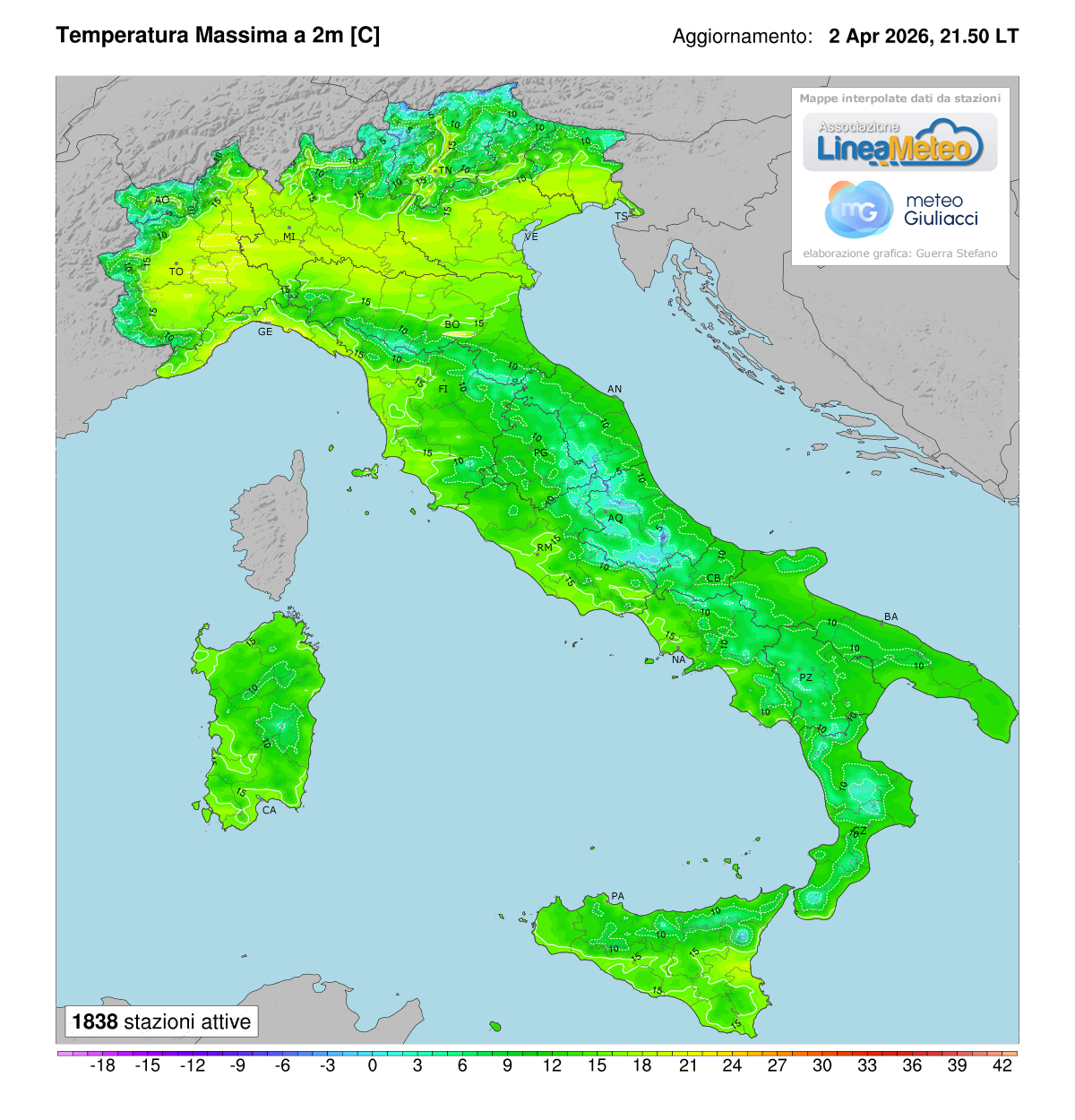 Temperature massime registrate oggi in Italia
