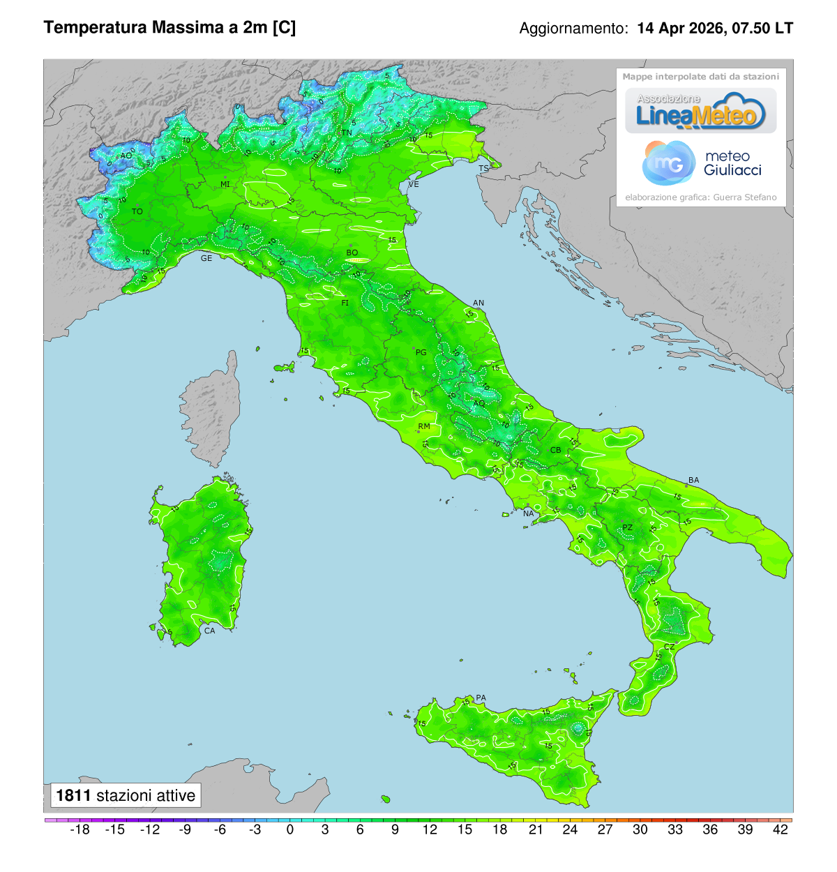 Temperature massime registrate oggi in Italia