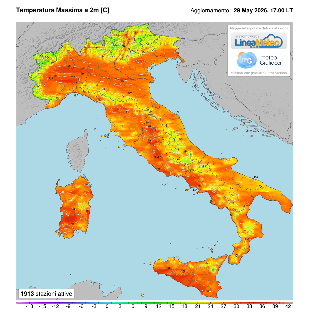 Temperature massime registrate oggi in Italia