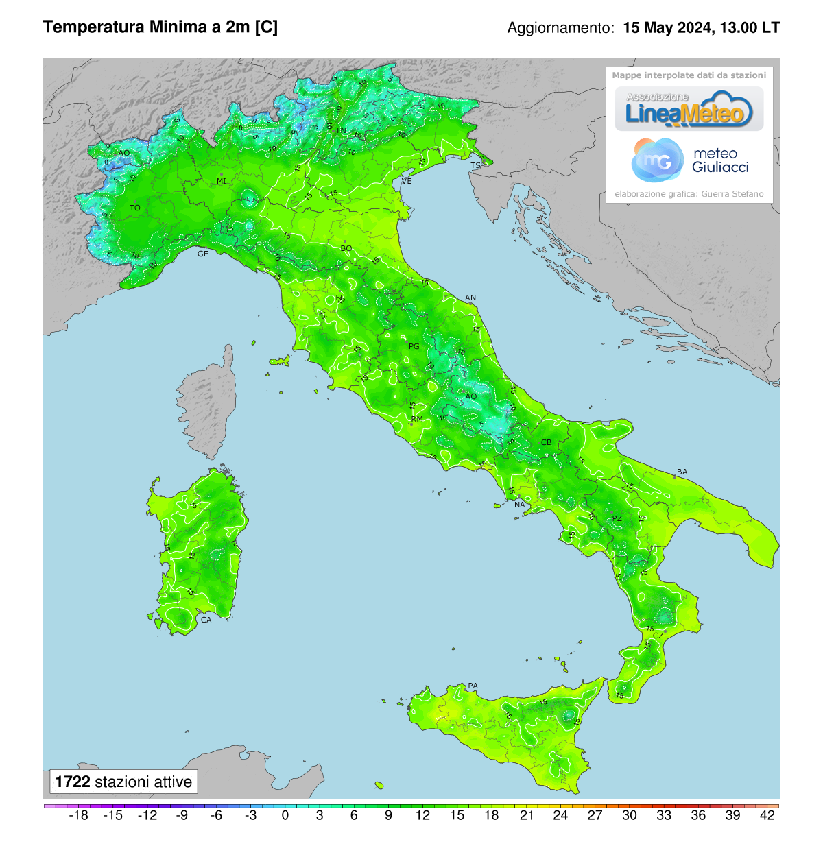 Temperature minime registrate oggi in Italia