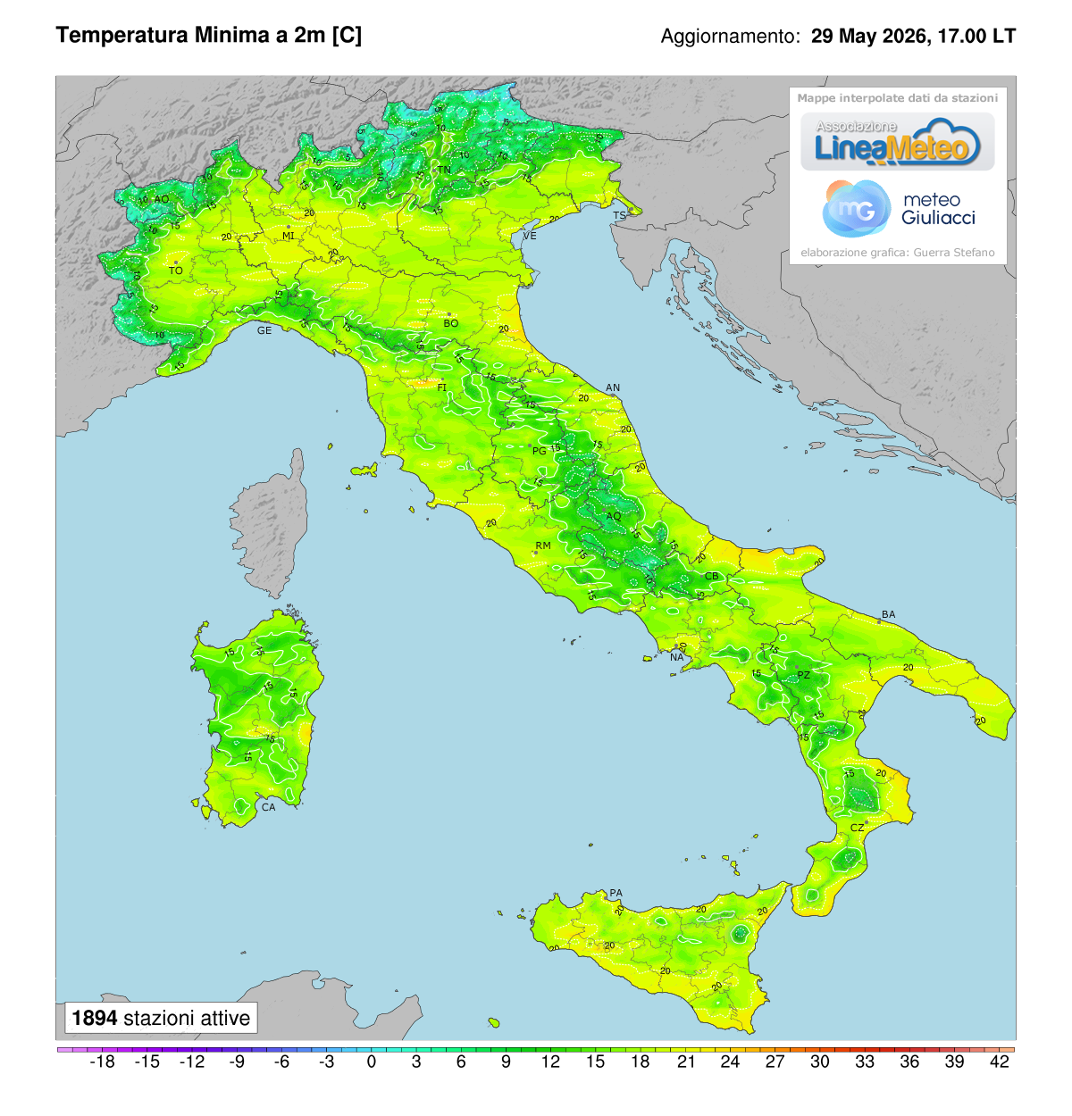 Temperature minime registrate oggi in Italia