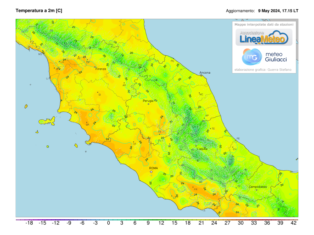 Temperature realtime al suolo 2 metri Centro Italia