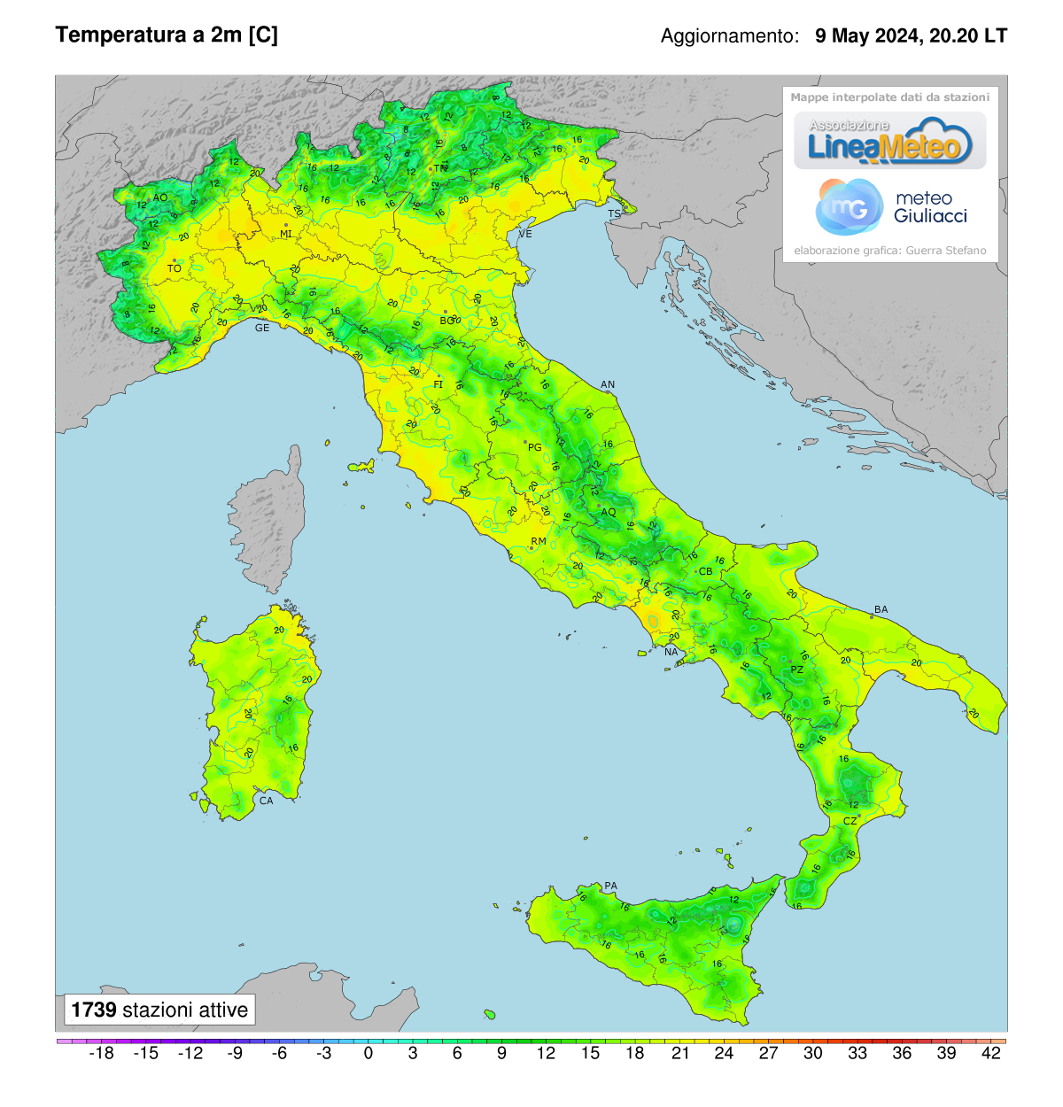 Temperature realtime al suolo 2 metri in Italia
