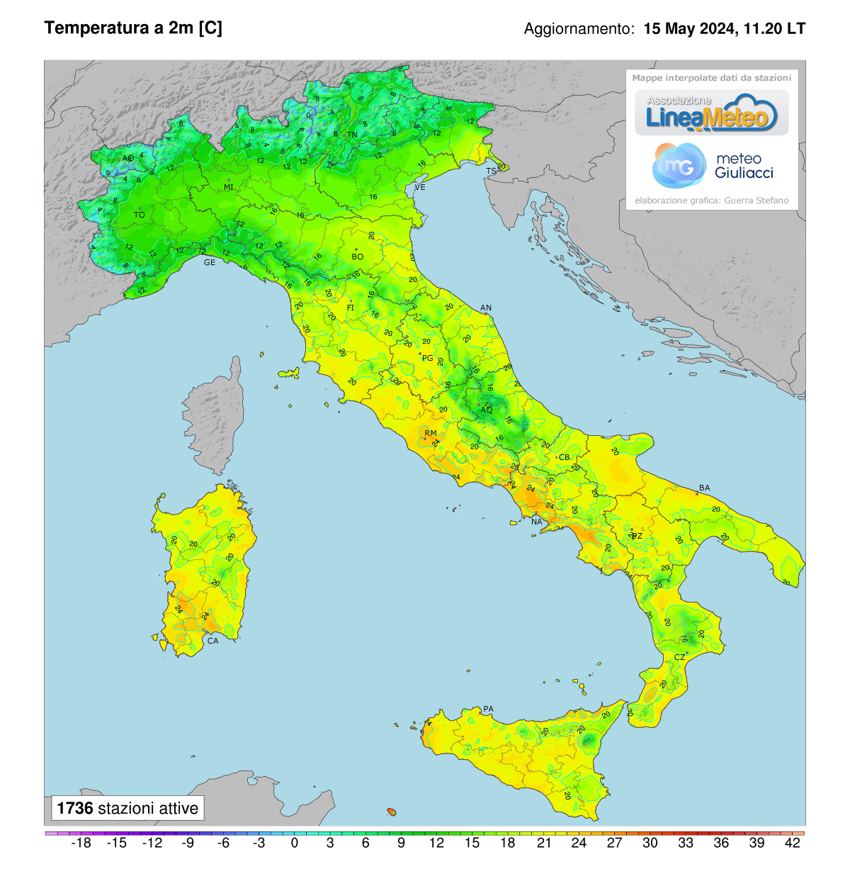 Temperature realtime al suolo 2 metri in Italia