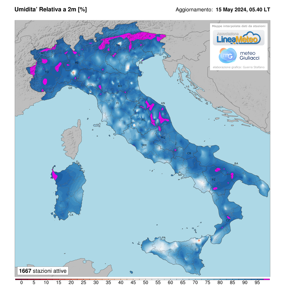 Valori di umidità relativa attuale in Italia