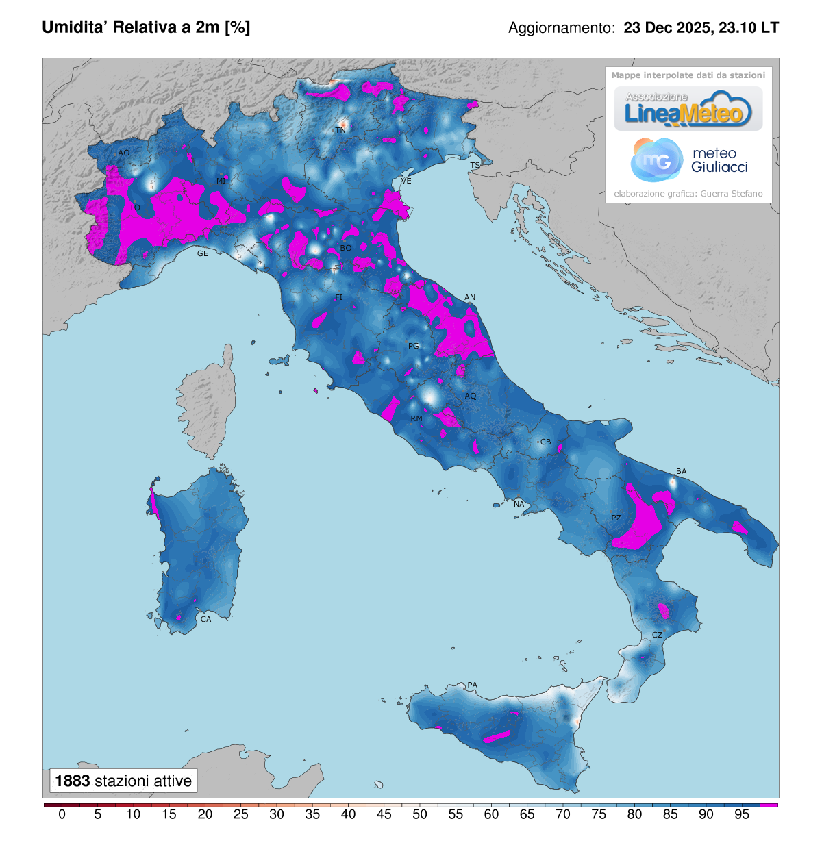 Valori di umidità relativa attuale in Italia