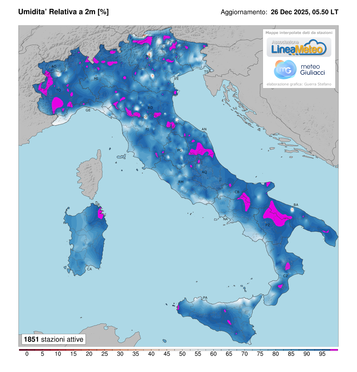 Valori di umidità relativa attuale in Italia