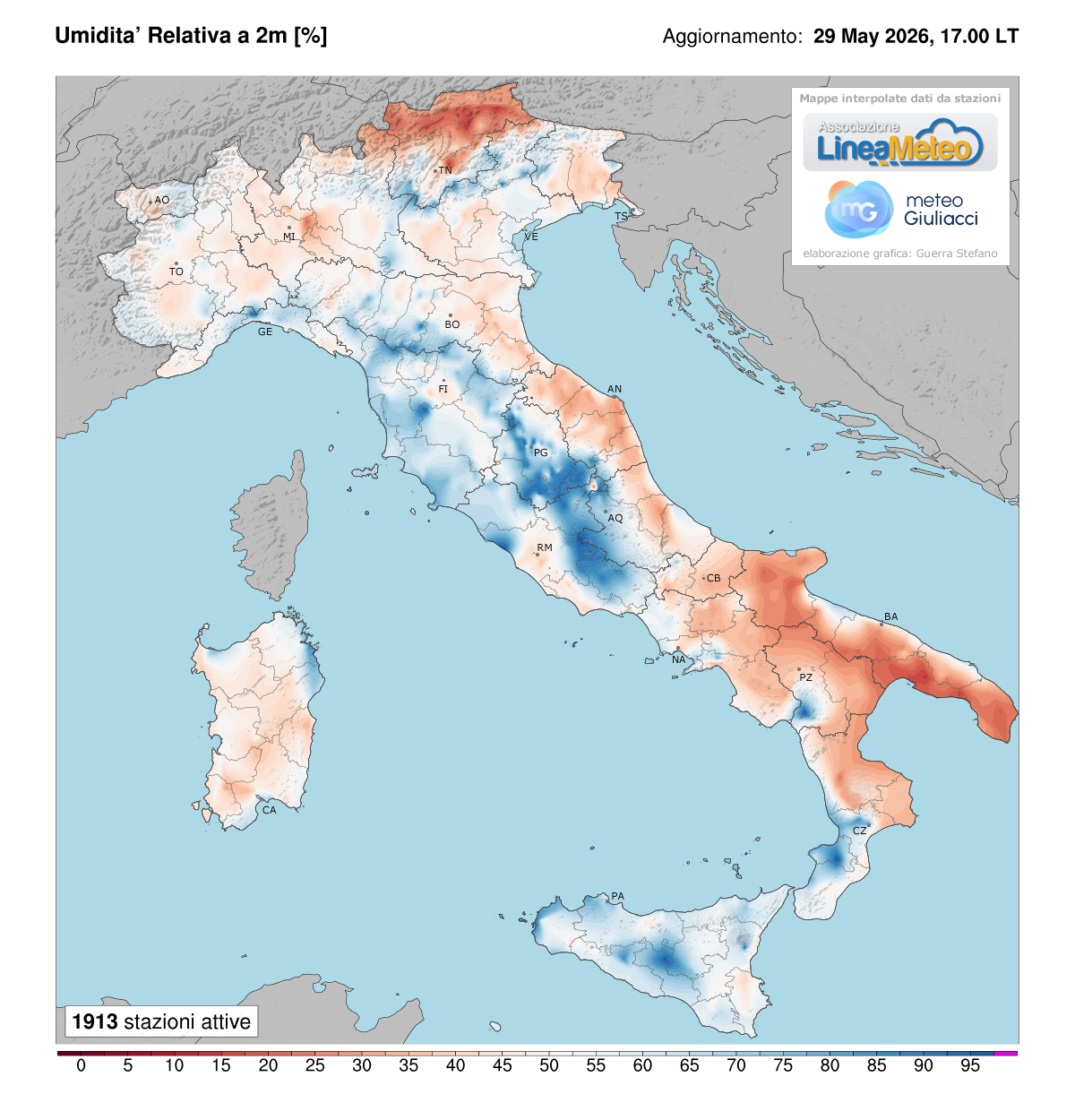 Valori di umidità relativa attuale in Italia